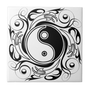 Carreau Symbole Yin & Yang Style de tatouage noir et blanc