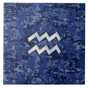 Carreau Symbole Zodiaque Aquarius sur décor camo numérique