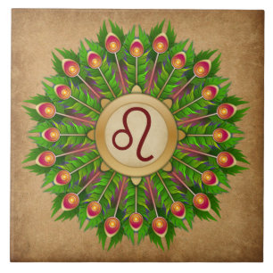 Carreau Symbole Zodiaque de plumes de paon Leo