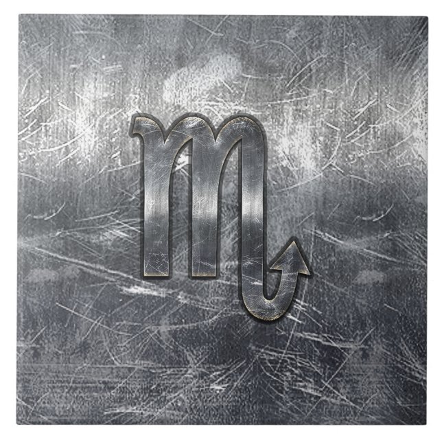 Carreau Symbole Zodiaque Scorpio Argent Style Métal Déchir (Devant)
