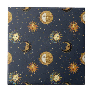 Carreau Symboles d'astrologie Navy Gold Cosmiques