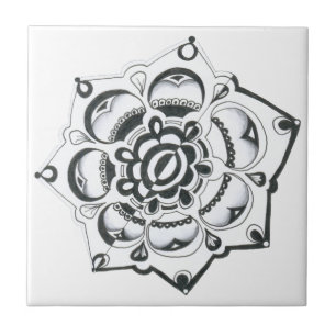 Carreau Symétrie florale noire et blanche