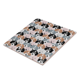 Carreau Sympa Chiens Chiens Roses Black Illustration