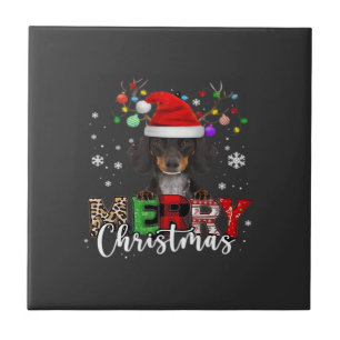 Carreau T-Shirt Dachshund Chien de Noël Santa Très Grand J
