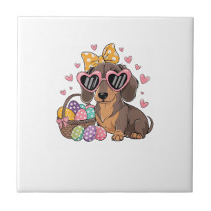 Carreau T-shirt de dachshund mignon de Pâques