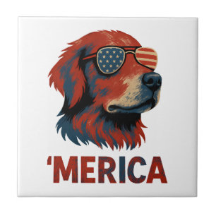 Carreau T-Shirt Golden Retriever 4 juillet Merica