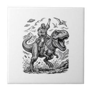 Carreau T-shirt graphique à motif de cavalier dinosaure gr
