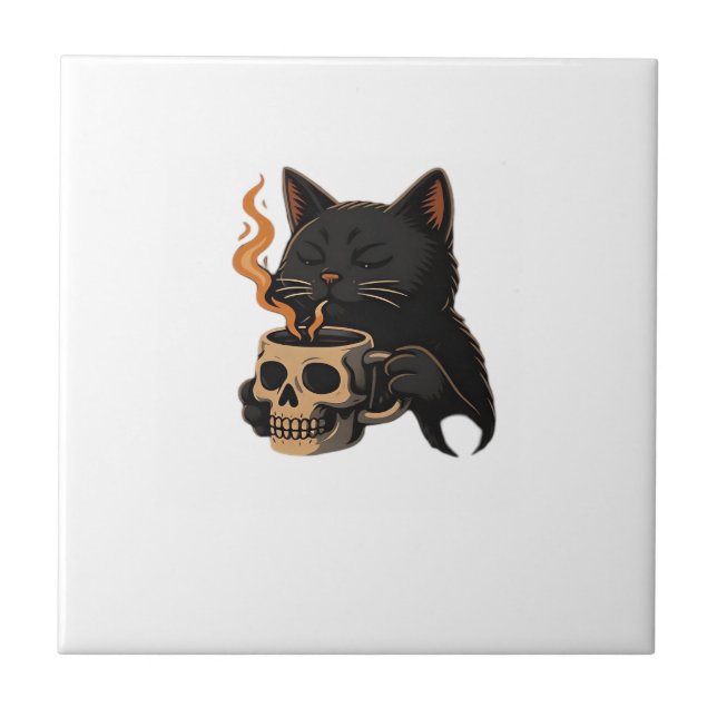Carreau T-Shirt Oversized Dark Cat Coffee With Skull Mug (Devant)