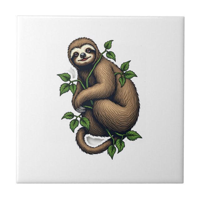 Carreau T-shirt vintage à motif de paresseux rétro (4) (Devant)