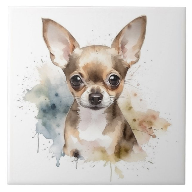 Carreau Tabby Chihuahua chien, animal Aquarelle (Devant)