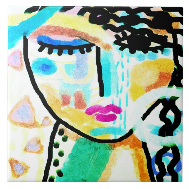 Carreau Tableau numérique Abstrait original d'une femme (Devant)