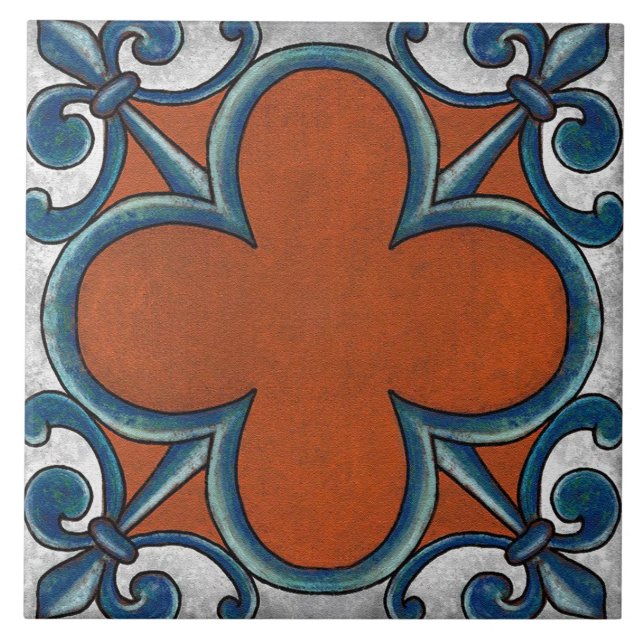 Carreau Talavera 07 Rust Blue Grey Mediterranean Geo (Devant)