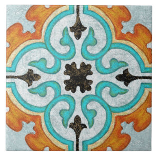 Carreau Talavera 09 Orange Gris Aqua Méditerranéen Geo