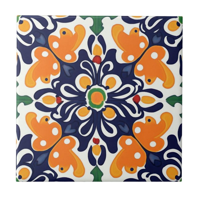 Carreau Talavera bleu orange sans couture Mexicain Espagno (Devant)