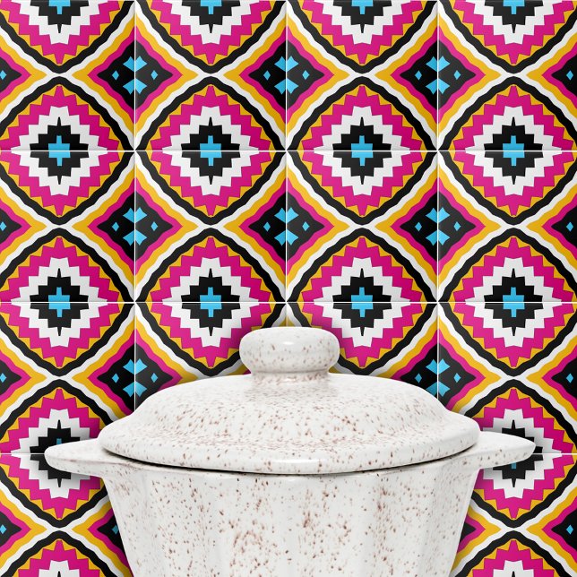 Carreau Talavera ethnique colorée moderne Motif géométriqu (Créateur téléchargé)