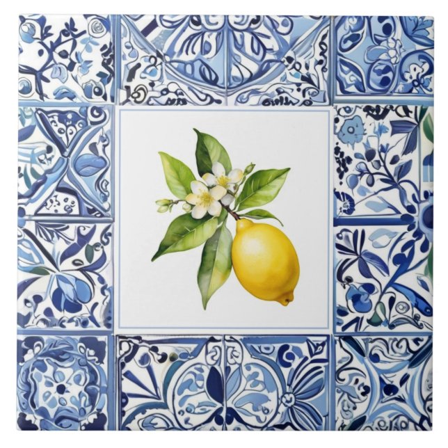Carreau Talavera Lemons Light Blue and White Mediterranean (Devant)
