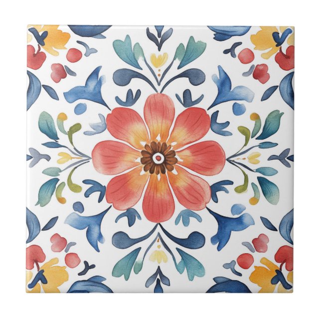 Carreau Talavera Mexicaine Hacienda Style Carrelage Floral (Devant)