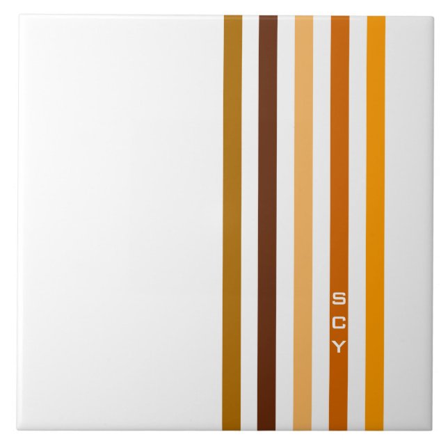 Carreau Tan Brown Orange Vertical Stripes Monogramme (Devant)