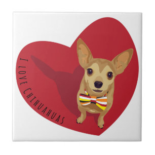 Carreau Tan Chihuahua avec cravate arc dans un coeur rouge