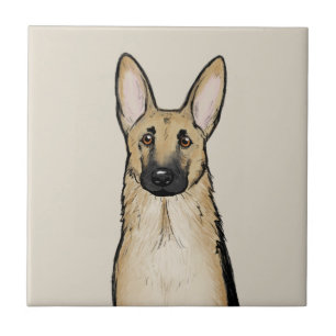 Carreau Tan clair et chien berger allemand noir   Art pour