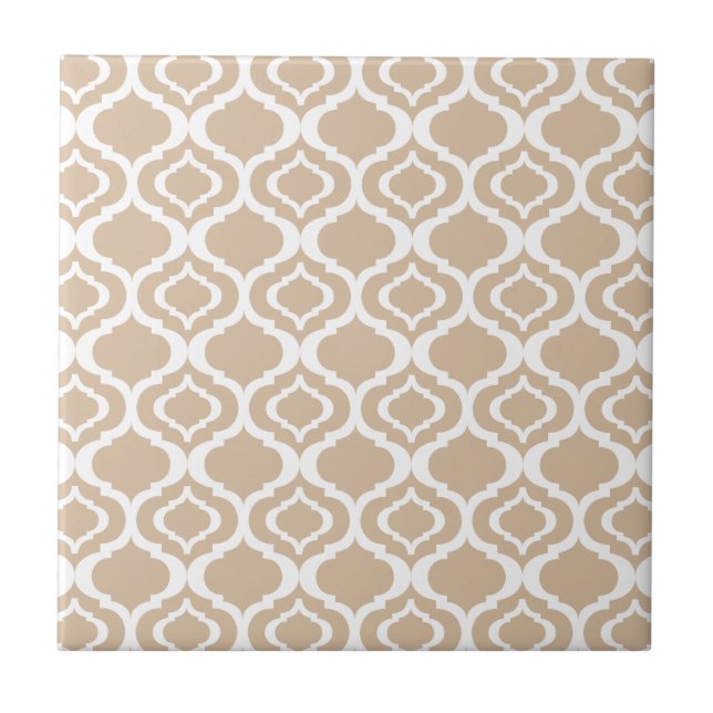 Carreau Tan et motif marocain géométrique blanc de trellis (Devant)