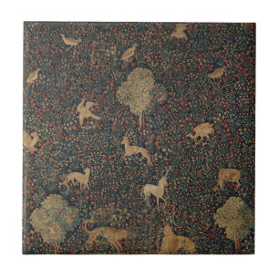 Carreau Tapisserie allegorique Millefleurs avec animaux