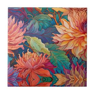 Carreau Tapisserie florale Dahlia colorée