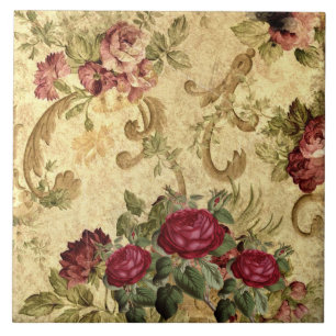 Carreau Tapisserie vintage bordeaux et or rose 
