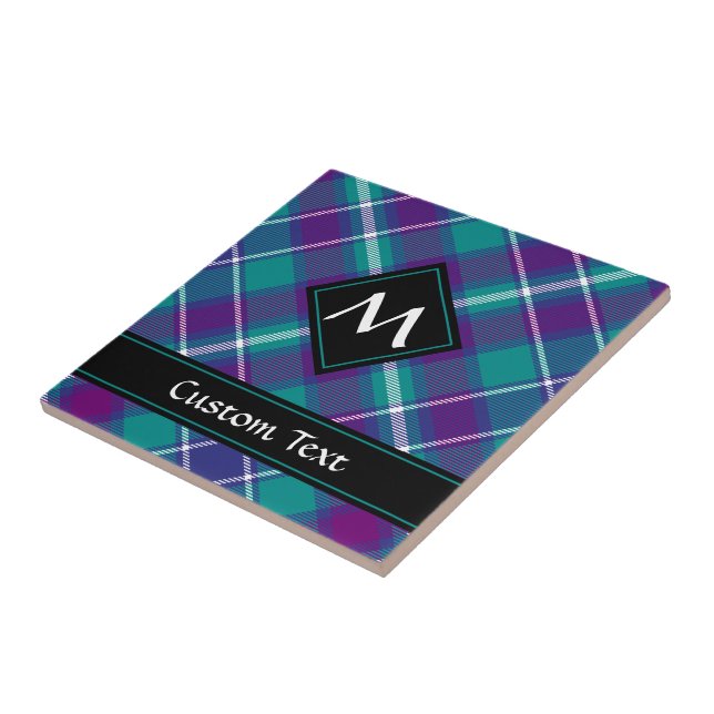 Carreau Tartan vert de mer, violet et bleu (Côté)