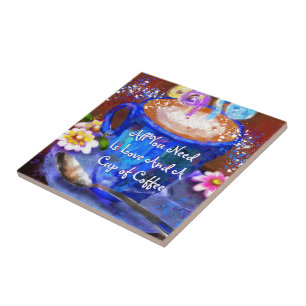 Carreau Tasse fantaisiste de café florale personnalisée