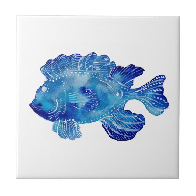 Carreau Tatouage de poisson bleu ornemental (Devant)