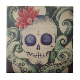 Carreau tatouage mexicain d'art de tuile de surf de crâne