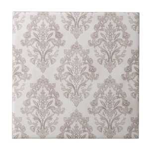 Carreau Taupe Douce Damassé Aquarelle Floral Classique