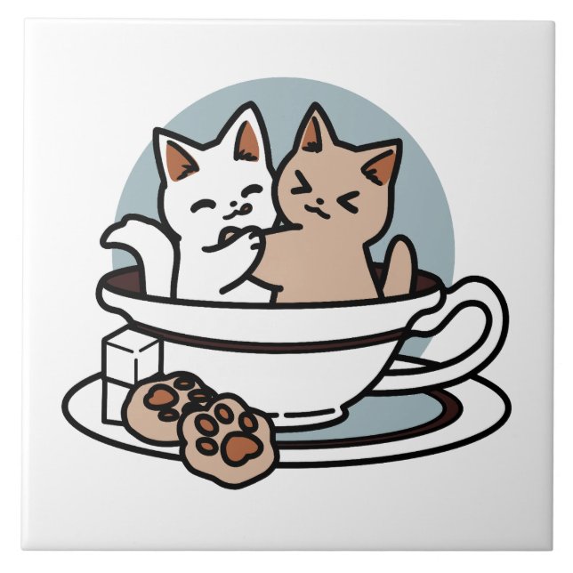 Carreau Tea Time Meow Time - Cute Cat and Tea Design (Devant)