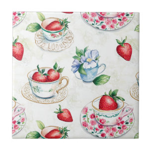 Carreau Teacup de fraise vintage motif floral