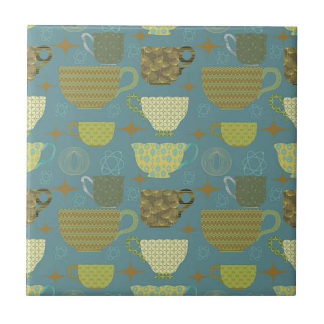 Carreau Teacup moderne Dusty Blue du milieu du siècle (Devant)