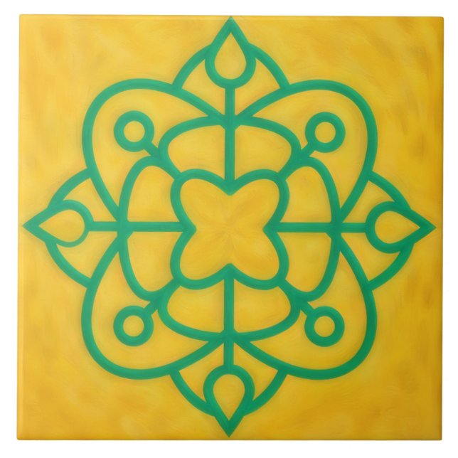 Carreau Teal and Gold Celtic Style Decorative Tile (Devant)