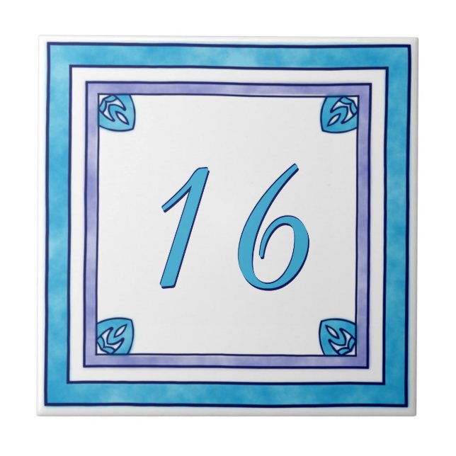 Carreau Teal et grand numéro de maison pourpre (Devant)