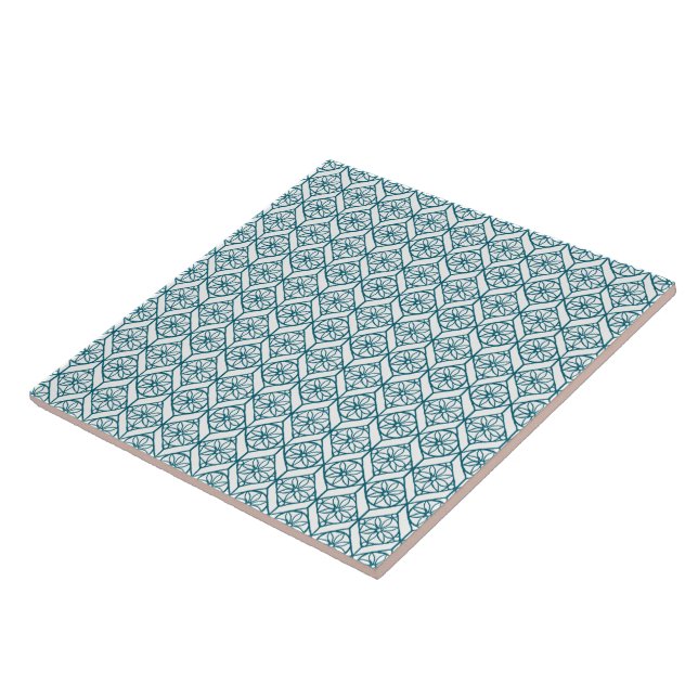 Carreau Teal sur le motif ethnique blanc, fleurs, chevrons (Côté)