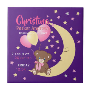 Carreau Teddy Bear assis sur la Lune Baby Birth Statistiqu