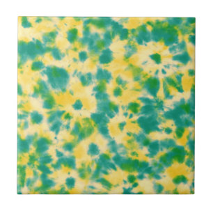 Carreau Teinture Abstraite à l'aquarelle verte et jaune