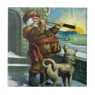 Carreau Téléscope Père Noël Noël Vintage Chien Coucher de 