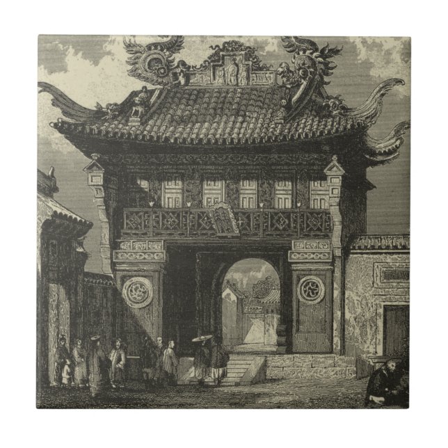 Carreau Temple impérial asiatique en noir et blanc (Devant)