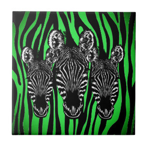 Carreau Tendance Lime Zebra Herd sur Zebra Imprimer