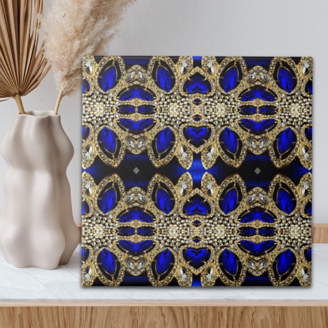 Carreau tendance or turquoise élégant argent bleu profond (trendy stylish turquoise gold silver deep blue ceramic tile)