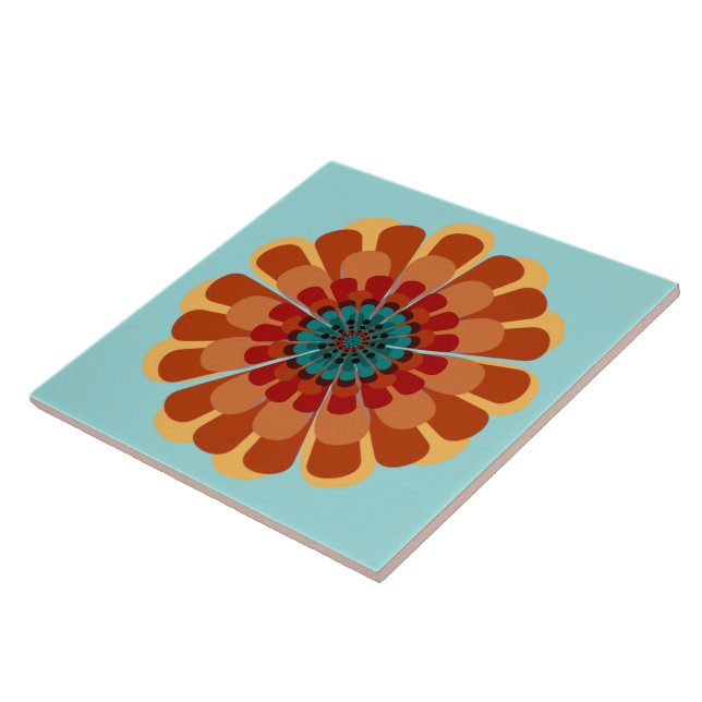 Carreau Terracotta & Fleur Turquoise (Côté)