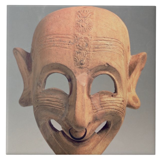 Carreau Terre cuite grimaçant le masque de San Sperate, (Devant)