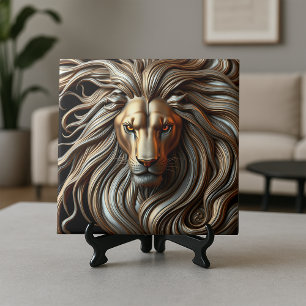 Carreau Tête de lion majestueuse métallique or et argent f