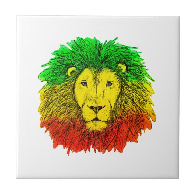 Carreau Tête de lion Rasta rouge jaune vert dessin Jamaïqu (Devant)
