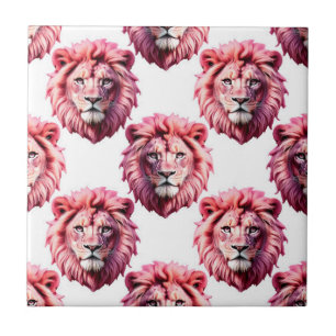 Carreau Tête de lion rose motif animal design blanc